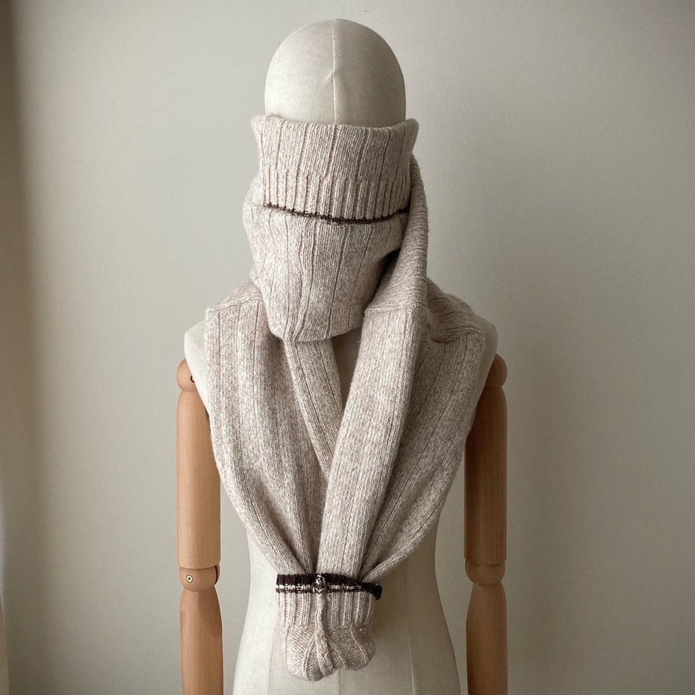 joodito cotton wool sweater wrap preppy tie scarf thick ribbed beige tan brown